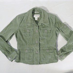 AEROPOSTALE Womens Small Corduroy Jacket Coat Sage Green Big Buttons